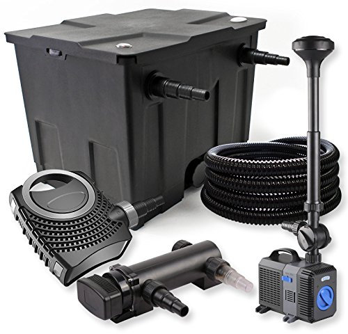 SunSun Komplettset: CBF-350 Teichfilter bis 12000 L Teichfilteranlage, NEO7000 Teichpumpe 7000l/h 50W, CUV-318 Teichklärer 18W, 25m Teichschlauch 25 mm, CTP-2803 Springbrunnen 3000l/h 10W
