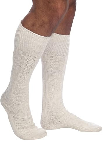 Almbock Trachtensocken Herren - Trachtenstrümpfe aus Merino Wolle in vielen Modellen und Farben - Lange und kurze bayerische Socken für Lederhose (Natur | Modell 42, 39-41)