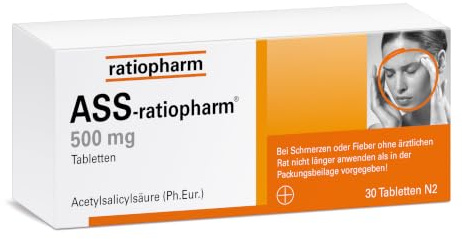 ASS-ratiopharm® 500 mg Tabletten, 30, bei Schmerzen und Fieber | Ein Klassiker unter den Schmerzmitteln – seit Jahrzehnten bewährt gegen Schmerzen und Fieber
