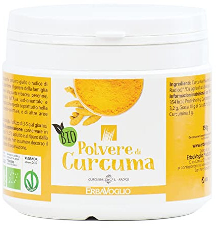 Erbavoglio Polvere di Curcuma Bio - 150 g - Alimento biologico - Anti-infiammatoria naturale, ottima per supportare le articolazioni e la digestione.