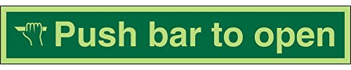 Seco Push Bar To Open Sign, 300mm x 50mm - Photoluminescent Self Adhesive Vinyl