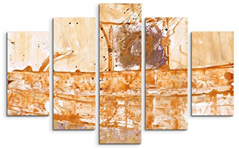 Paul Sinus Art 5 teiliges Wandbild auf Leinwand (Gesamt: H: 100cm B: 160cm) Keilrahmenbild Canvas Fotodruck Leinwandbild Leinwanddruck Kunstdruck Wandbild gelb orange beige braun