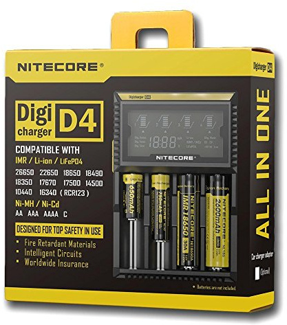 PS Hunters NiteCore Digicharger D4 LCD Display Universal Intelligent Ladegerät für Li-ion IMR LiFePO4 Ni-MH Ni-Cd Akku