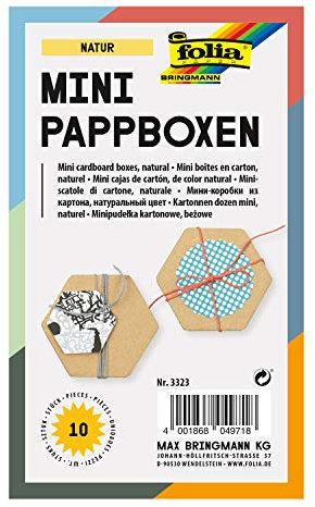 folia 3323 - Mini Geschenkboxen, Pappschachteln aus Karton, sechseckig, natur, 10 Stück, 7,5 x 6,5 x 4 cm - ideal zum Verzieren, Verschenken und Verstauen