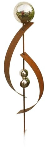 Gartendeko Roststab Gartenstecker aus Edelrost 117 cm mit 3 Edelstahlkugeln