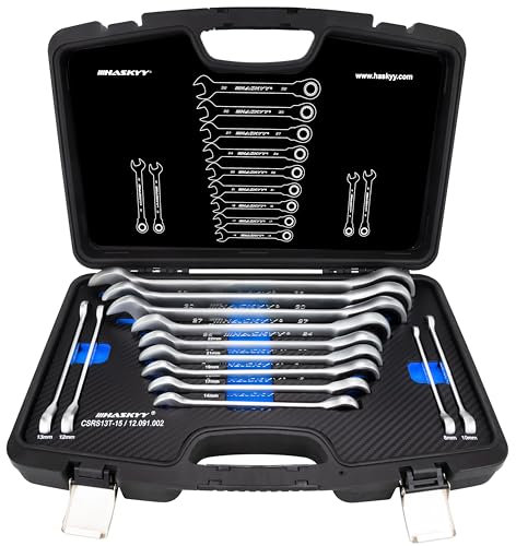 HASKYY Ratschenschlüssel Satz 8-32mm Ring Maul Ratsche Schlüssel 72 Zähne Feinverzahnt Werkzeug Set 13 tlg. im Koffer - Werkstatt, Industrie, KFZ