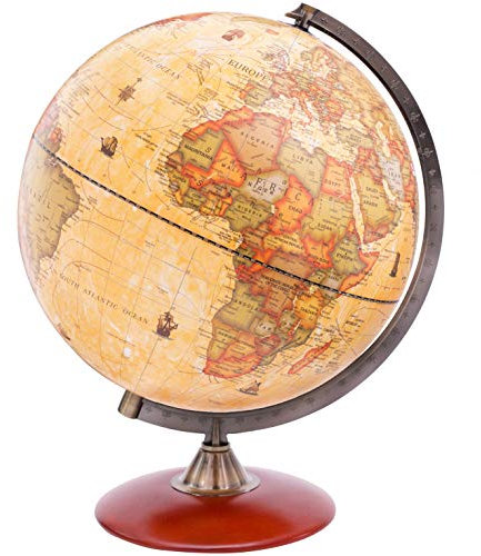 EXERZ 30cm Antique Globe With A Wood Base - World Globe Rotating Vintage Colour Modern Map -Decorative 30cm Diametre Large