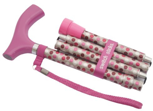 Switch Sticks Walking Cane for Men or Women, Foldable and Adjustable from 32-37 Inches, FSA and HSA Eligible, Hot Pink