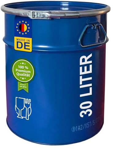 Stahlfass 30 Liter Hobbock Deckelfass Metall Blechfass Behälter | 2 Seitlichen Fallgriffen | Zyklon Staubabsaugung Geeignet | Stabil gefüllt Stapelbar