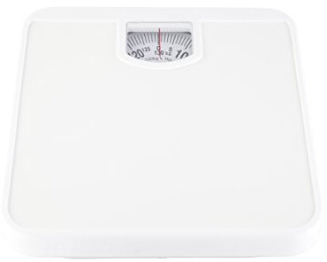 axentia Personenwaage weiß, mechanische Gewichtswaage Messanzeige gut ablesbar, optisch ansprechende Körperwaage, Waage Traglast ca. bis zu 120 kg