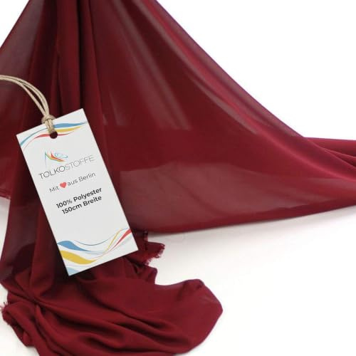 TOLKO Chiffon Stoff Meterware für Rock Bluse Tücher | Halb transparent knitterarm weich fallend | leicht wie Tüll Voile Dekostoff für Gardine Vorhang Sichtschutz Stoffe zum Nähen Meterware (Bordeaux)