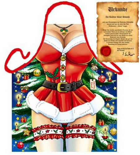 Kochschürzen Frauen - Sexy Weihnachtsfrau - Grill Koch Küchenschürze Schürze Damen Set geil bedruckt mit GRATIS Griller Urkunde
