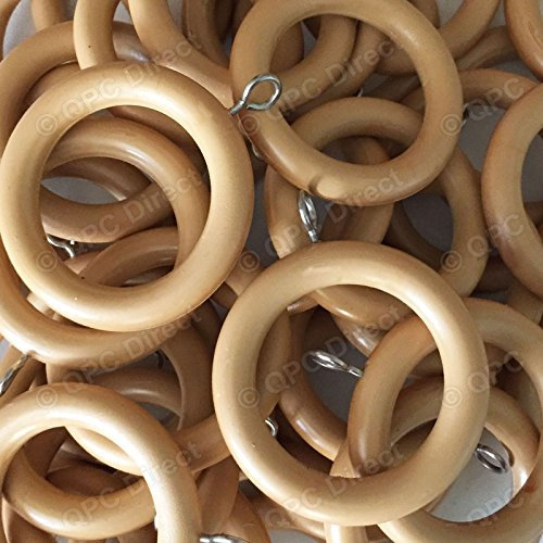 QPC Direct Extra Strong Unbreakable Curtain Rings for 28mm Wood Poles (Natural, 24)