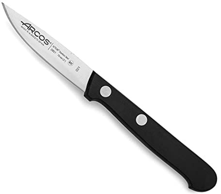 Arcos Coltello per Sbucciare in Acciaio Inossidabile per Frutta e Verdura, Manico Ergonomico in Poliossimetilene, Lama da 80 mm, Nero, Serie Universal