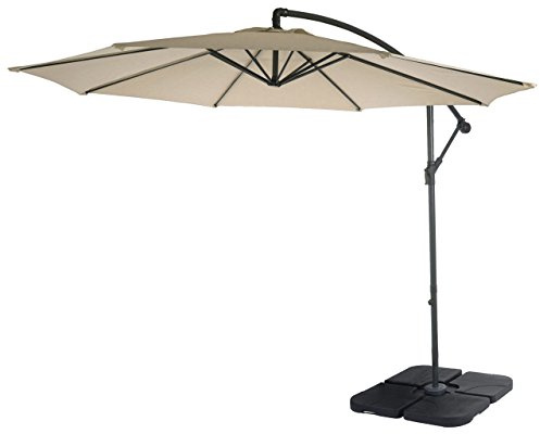 Mendler Parasol déporté semi-pro Acerra, 3m inclinable - crème avec support