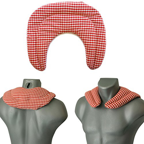 Coussin compartimenté tour de cou aux graines - Graines de lin - Coussin thermique pour la nuque - Bouillotte micro-ondes (Design: rouge et blanc)