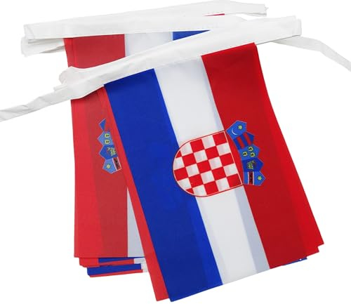 AZ FLAG Wimpelkette Kroatien 6 m 20 Flaggen Leichtes Polyester 21x15 cm | Für innen und außen Kroatische Flaggenkette Hrvatska Flaggen auf verstärktem Band vernäht