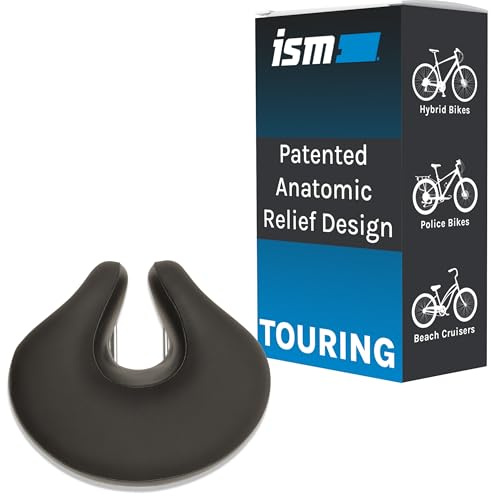 ISM Touring Noseless Bike Saddle for Upright Riders - Anatomic Relief Bicycle Saddle for Hybrid, Police, Commuter Bikes, and Beach Cruisers - Wide and Thick Comfortable Bike Seat for Men and Women