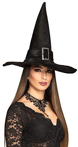 Boland 00900 - Hexenhut Kendra, schwarz, für Erwachsene, Hut, Kopfbedeckung, Zauberer, Hexe, Kostüm, Karneval, Mottoparty, Halloween