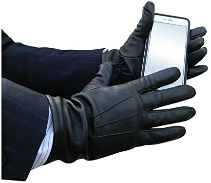 FOWNES TOUCHPOINT Herren Fleece gefüttert schwarz Stretch Lammfell Leder Handschuhe Gr. XX-Large, schwarz