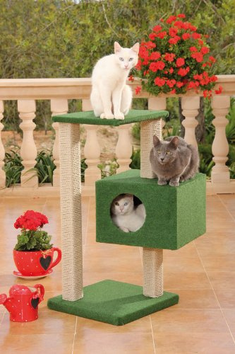 CLEVERCAT Outdoor-Superkratzboy. Ideal für Terasse oder Balkon. Frische Luft für Ihren Liebling. Mit schützender Wohnhöhle und Aussichtsetage 7420