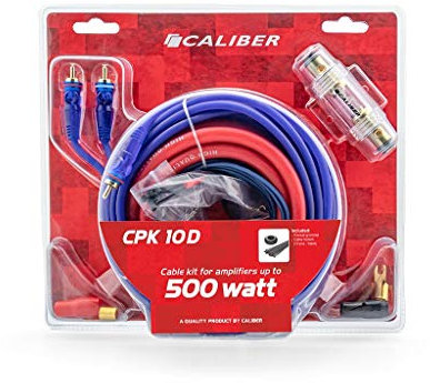 Kit de Câblage pour Amplificateur 500W - Caliber CPK10D – Subwoofer, Audio et Caisson de Basse Amplifié – Kit câble Complet avec fusible et cosses pour Installation Auto