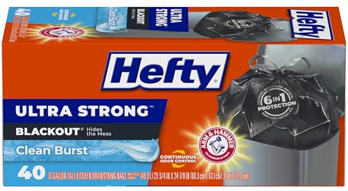 Hefty Ultra Strong Tall Kitchen Trash Bags Clean Burst, Black, 13 Gallon, 40 Count