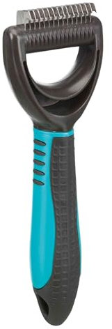 TRIXIE Fell-Entfilzer zum Entfilzen und Ausdünnen - glättet Deckhaar und Unterwolle - gummierter Kunststoffgriff - 1 cm Zinkenlänge - 5 x 18 cm - schwarz/blau - 24241