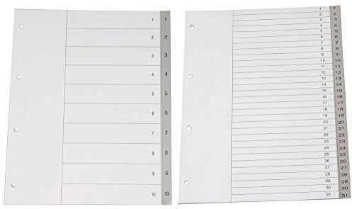 Q-Connect KF01846 Zahlenregister - 1-10, PP, A4 Überbreite, 10 Blatt, grau