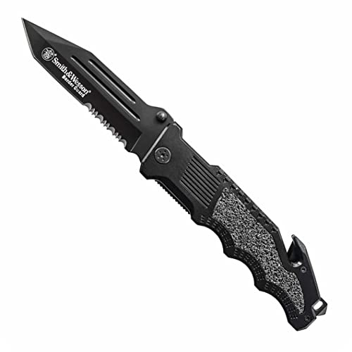 Smith & Wesson Border Guard SWBG6TS 10.1in S.S. Folding Knife with 4.2in Serrated Tanto Blade and G-10 Handle for Outdoor, Tactical, Survival and EDC