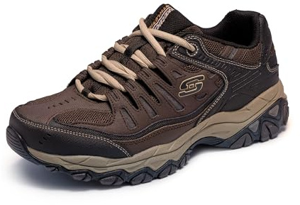 Skechers Men's Afterburn M. Fit Fashion Sneakers – Leather Upper, Memory Foam Insole, Rubber Outsole, Brown/Taupe, 6.5