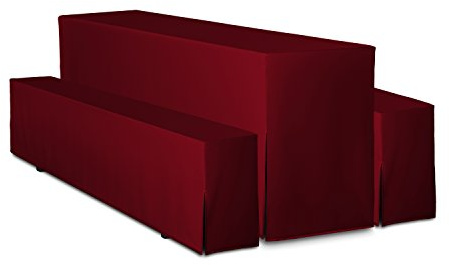 TexDeko® Hussen Bierzeltgarnitur gepolstert 5-teiliges Set Premium blickdicht strapazierfähig 2 Bierbankhussen 1 Biertischhusse 220x50cm für Festzeltgarnitur (Bordeaux)