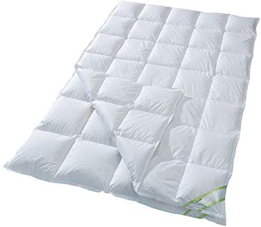 franknatur Bettdecke 155x220 Daunedecke 4 Jahreszeiten 100% Daune Christina | leichtes warmes Kassettenbett, 100% neue Gänsedaunen Klasse 1, Bezug 100% Baumwolle, mit Stegknöpfen, waschbar