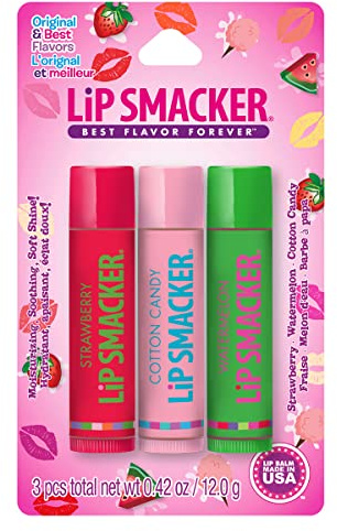 Lip Smackers Flavored Lip Balm Original & Best - Moisturizing, Soothing Trio Strawberry, Watermelon, & Cotton Candy