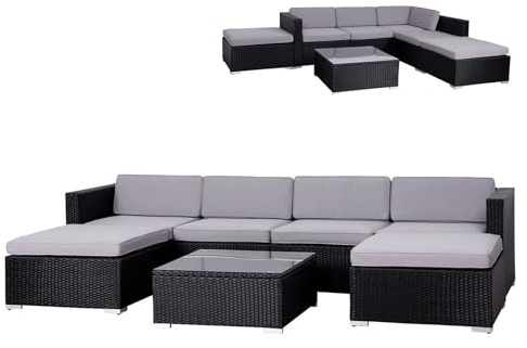 SVITA Lugano Garten-Lounge Polyrattan Garten-Set Sofa-Set Garnitur Gartenmöbel Couch-Set Schwarz