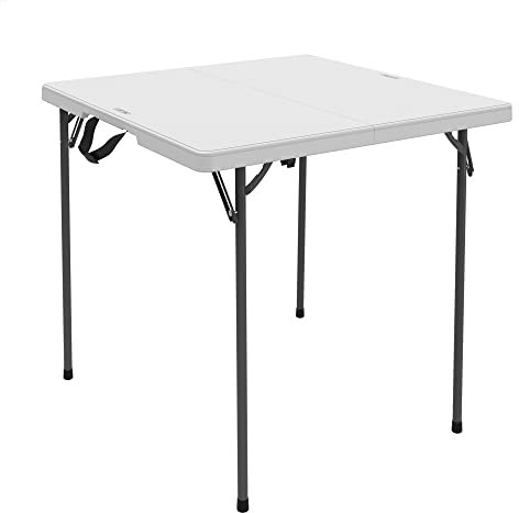 LIFETIME 92117 - Mesa plegable portátil cuadrada resistente, medidas 93.9 x 93.9 x 73.6 cm, duradera, resistente y ligera, incluye asa para transportar, para 4 personas, soporta hasta 181 kg
