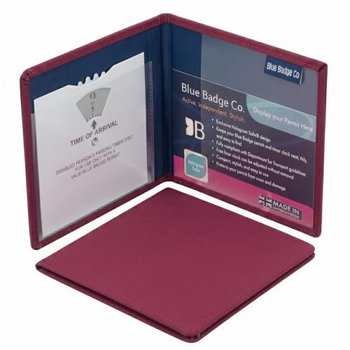 Blue Badge Co Fabric Hologram Safe Wallet | Disabled Parking Permit Cover Holder Includes Timer Clock, Made in the UK Disabled Badge Holder for Car Burgundy