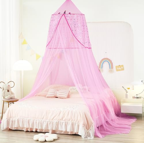 Regenbogen-Betthimmel für Mädchen, Größe XL, Prinzessinnen-Betthimmel, Regenbogen-Schlafzimmer-Zubehör, Dekoration, Moskitonetz, Kuppel-Baldachin für Doppel- bis King-Size-Bett