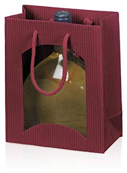 Tragetüte Midi Welle mit Fenster bordeaux für Bocksbeutel; Maße: 170 x 85 x 200 mm; VE: 20 Stk.