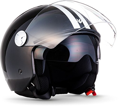 ARMOR HELMETS® AV-63 „Fun Matt Black“ · Jet-Helm · Motorrad-Helm Roller-Helm Scooter-Helm Moped Mofa-Helm Chopper Retro · ECE 22.05 Sonnenvisier Schnellverschluss Tasche XS–XXL (53-64cm)