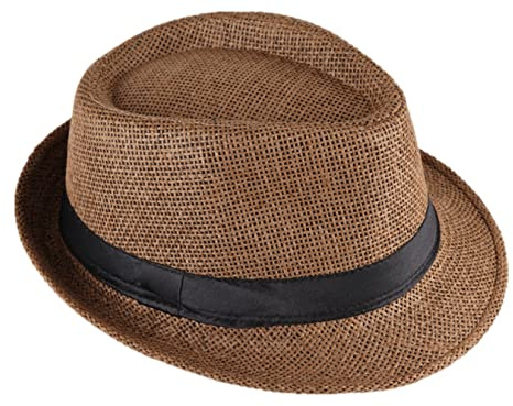 Strohhut Panama Fedora Trilby Gangster Hut Sonnenhut mit Stoffband Farbe:-Braun (Strohhut) Gr:-54