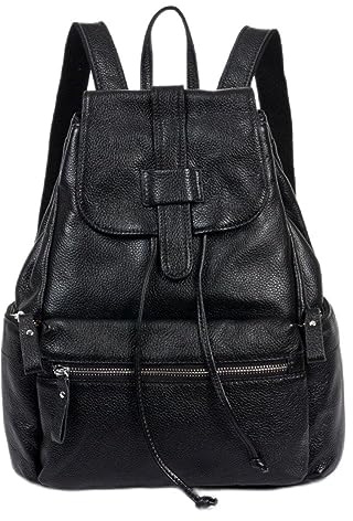 DRF Rucksack Leder Damen Vintage Daypack Uni Freizeit #BG-121 (Schwarz)