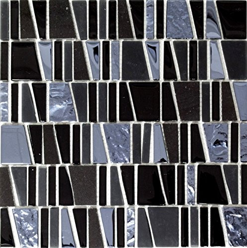 Glasmosaik Leiter Crystal/Stein mix schwarz Transluzent Transparent 3D, Mosaikstein Format: 10x48+10x20x48+25x35x48+29x39x8 mm, Mattengröße: 300x300 mm, 10 Matten