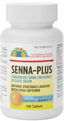 GeriCare Senna Plus Natural Vegetable Laxative with Stool Softener, Docusate Sodium 50mg, Sennosides 8.6mg 100 Count (Pack of 1)