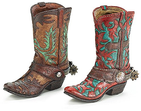 Brown or Turquoise Western Cowboy Boot Vase for a Western Theme (Burnt red and Turquoise Color Boot)