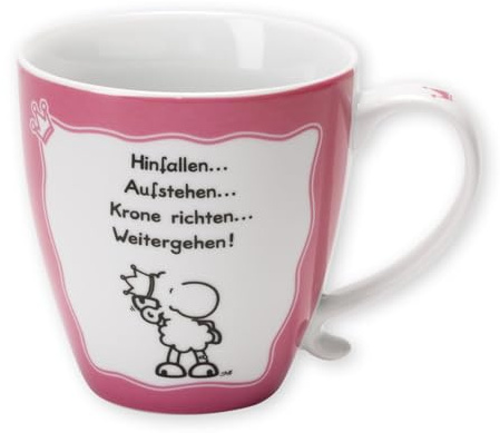 Sheepworld Tasse mit Motiv Hinfallen, Aufstehen, Krone richten | Kaffeetasse, Porzellan, 45 cl | lustiges Geschenk, Sprüchetasse | 43460