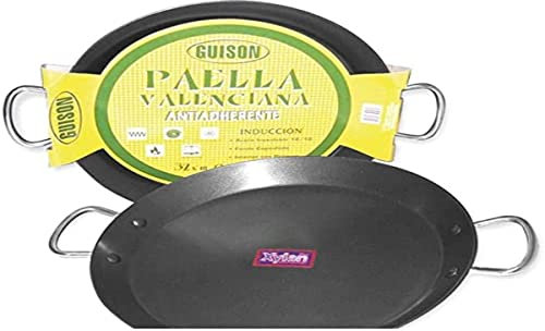 Garcima Poêle à paella anti-adhésive en acier inoxydable pour plaques à induction et vitrocéramiques, à gaz et AGA, 32 cm, argenté