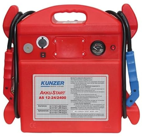 KUNZER ASM 12/500 Akku-Start tragbar 12V 1500/500 A, Startgerät, Startstrom | austauschbarer AGM Batterie auf Blei-Säure-Basis, Ladekabel, Überbrückungskabel, Starthilfe-Zangen, Klemme