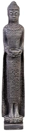 gartendekoparadies.de Massive Steinfigur Thailändische Mönch Buddha Statue, Höhe 68 cm, Gewicht 8 kg, aus Steinguss Frostsicher, Mehrfarbig