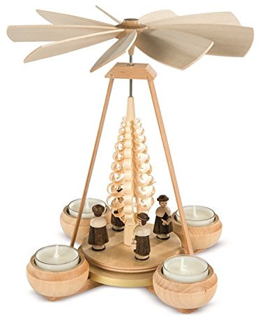 Rudolphs Schatzkiste Teelichtpyramide Teelichtpyramide Kurrende 1-stöckig Natur mit Teelichter (LxBxH):17x16x24cm NEU Tischdekoration Dekoration Weihnachten Wärmespiel Lichter Figur Edelholz Seiffen